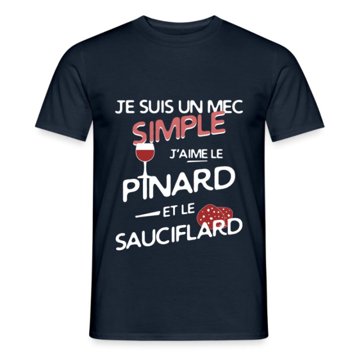 T-shirt homme - Un mec simple: Pinard et sauciflard - marine - front