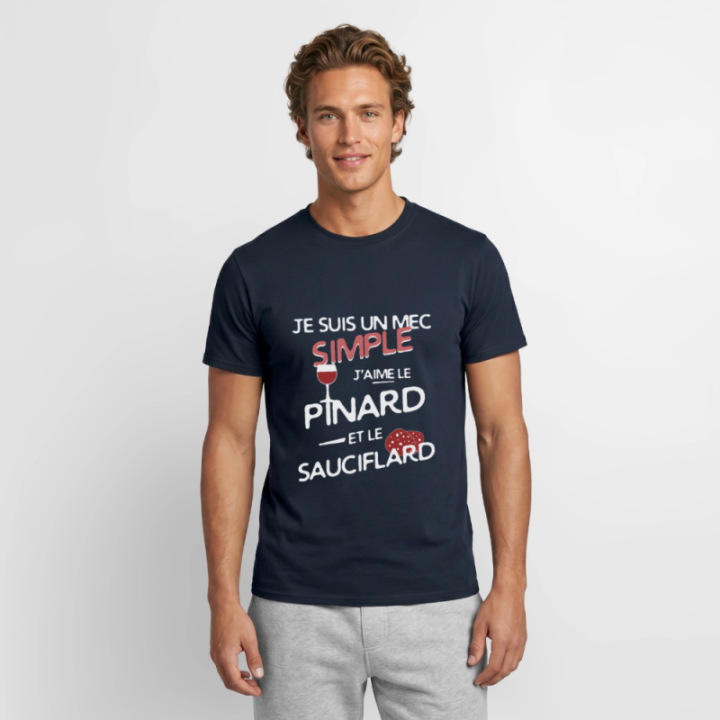 T-shirt homme - Un mec simple: Pinard et sauciflard - marine - front