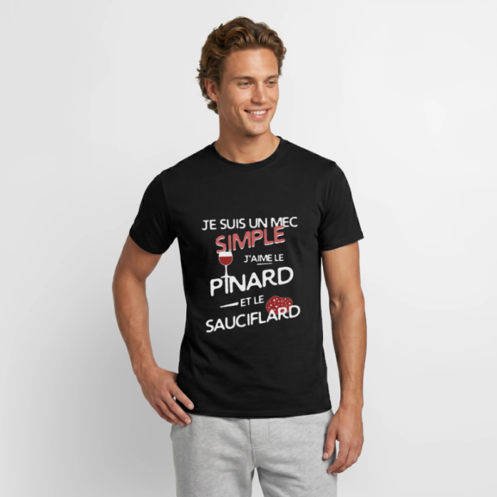 T-shirt homme - Un mec simple: Pinard et sauciflard - noir - front