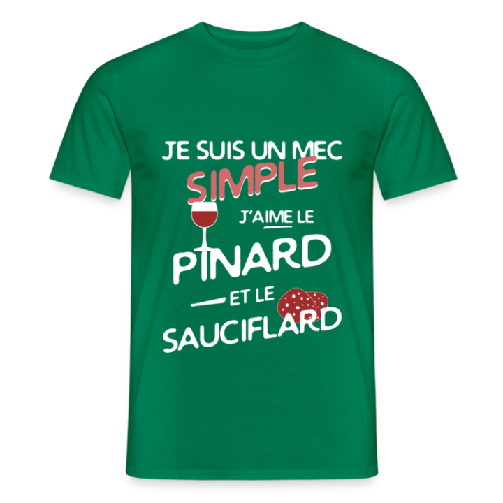 T-shirt homme - Un mec simple: Pinard et sauciflard - vert - front