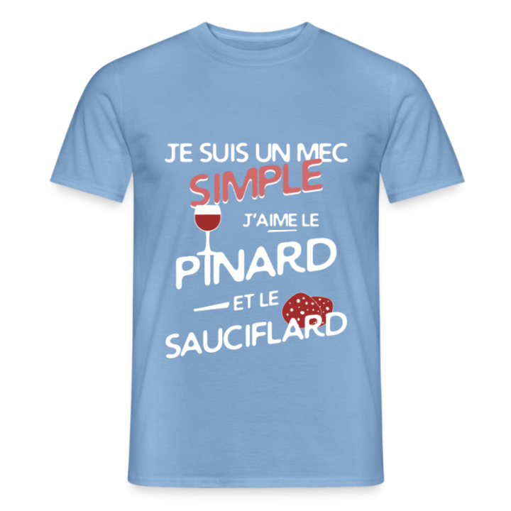 T-shirt homme - Un mec simple: Pinard et sauciflard - carolina blue - front