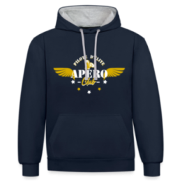 Sweat-shirt à capuche contrasté unisexe - Apéro club - bleu marine/gris chiné - front