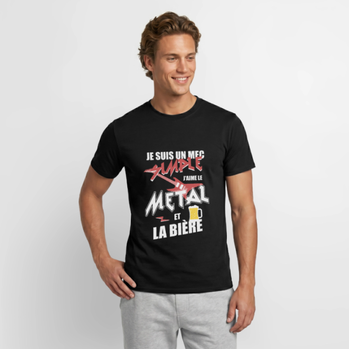 T-shirt homme - Un mec simple: Métal et bière - noir - front