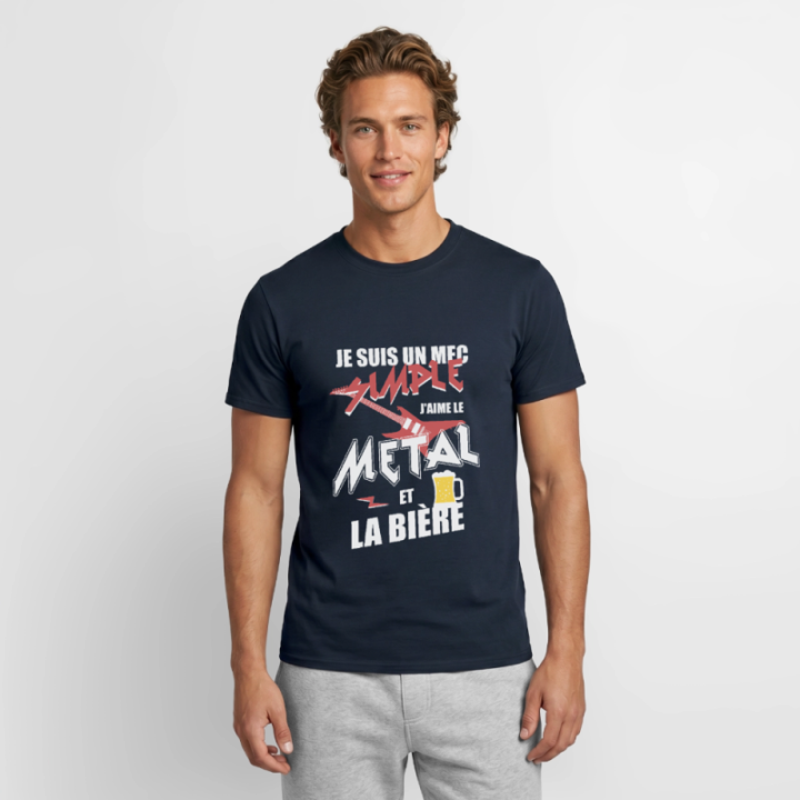 T-shirt homme - Un mec simple: Métal et bière - marine - front