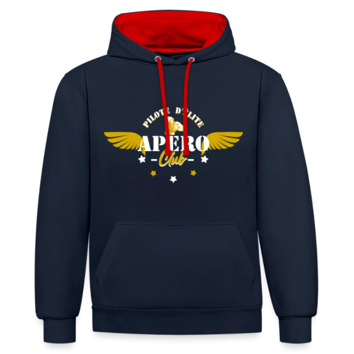 Sweat-shirt à capuche contrasté unisexe - Apéro club - bleu marine/rouge - front