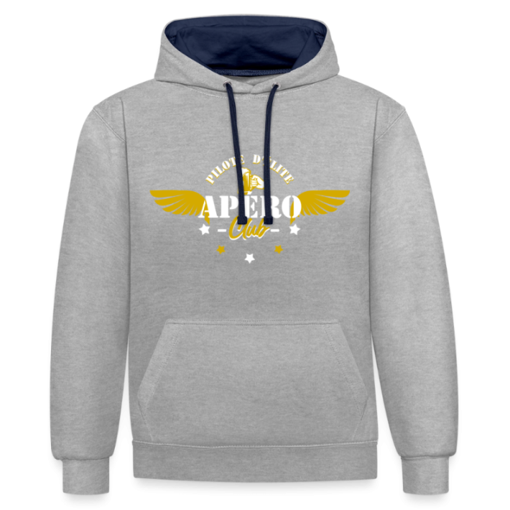 Sweat-shirt à capuche contrasté unisexe - Apéro club - gris chiné/bleu marine - front