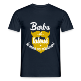 T-shirt homme - Barbu et tatoué: Ta mère va m'adorer - marine - front