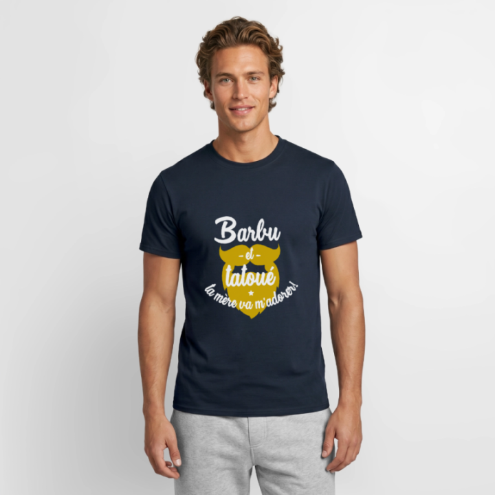 T-shirt homme - Barbu et tatoué: Ta mère va m'adorer - marine - front