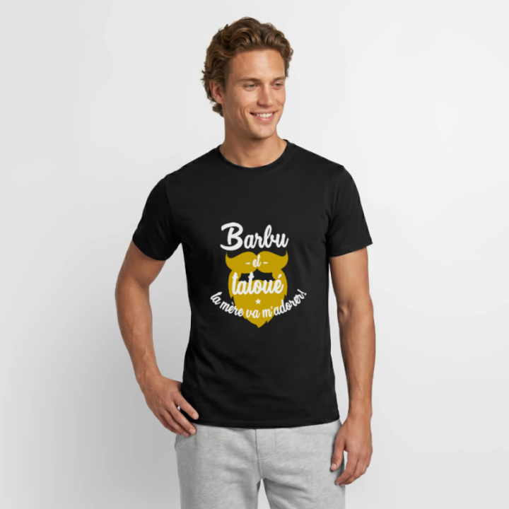 T-shirt homme - Barbu et tatoué: Ta mère va m'adorer - noir - front