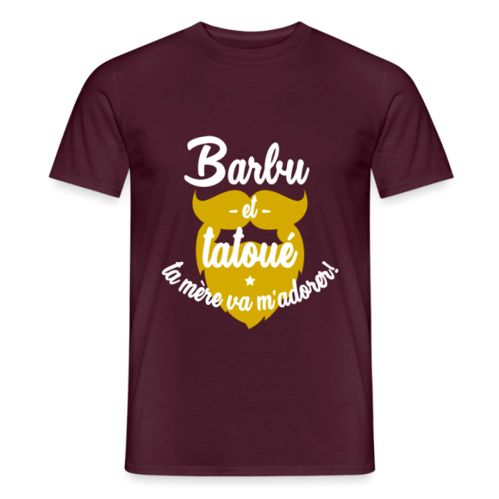 T-shirt homme - Barbu et tatoué: Ta mère va m'adorer - rouge brique - front