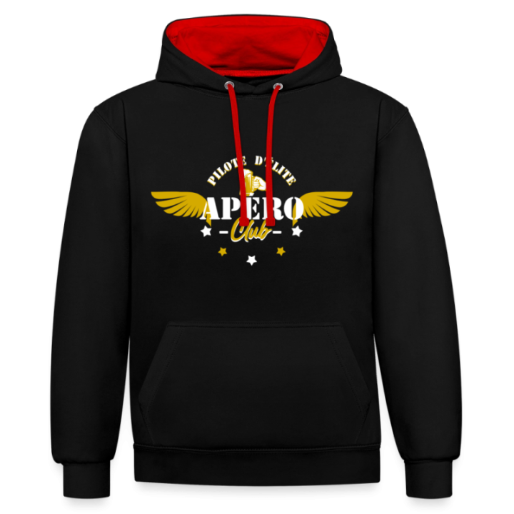 Sweat-shirt à capuche contrasté unisexe - Apéro club - noir/rouge - front