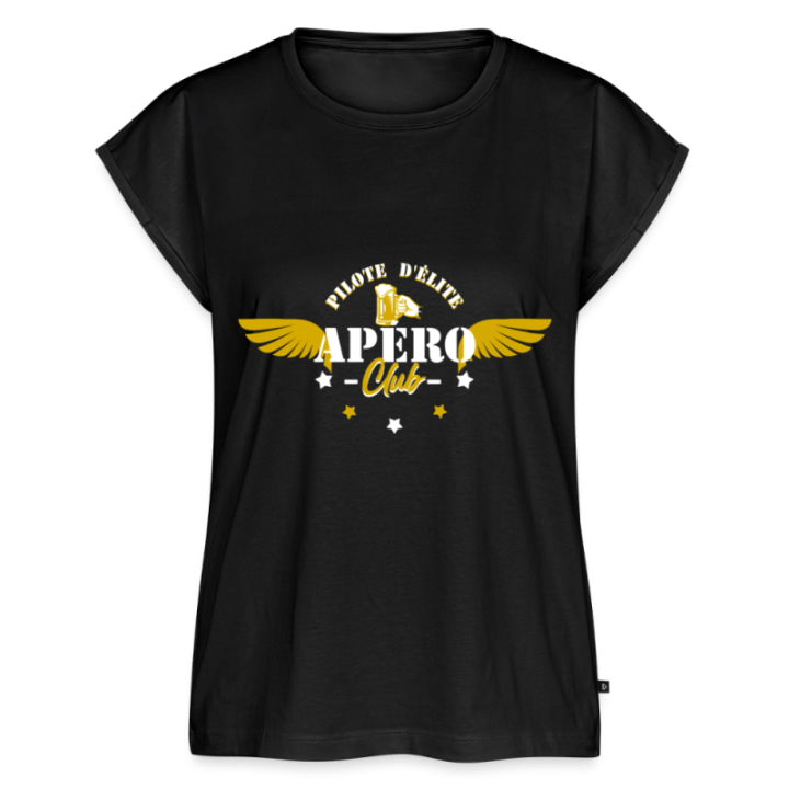 T-shirt à manches retroussées femme - Apéro club - noir - front