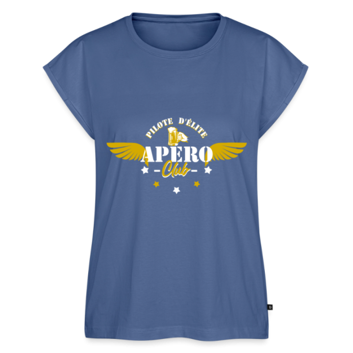 T-shirt à manches retroussées femme - Apéro club - bleu pigeon - front