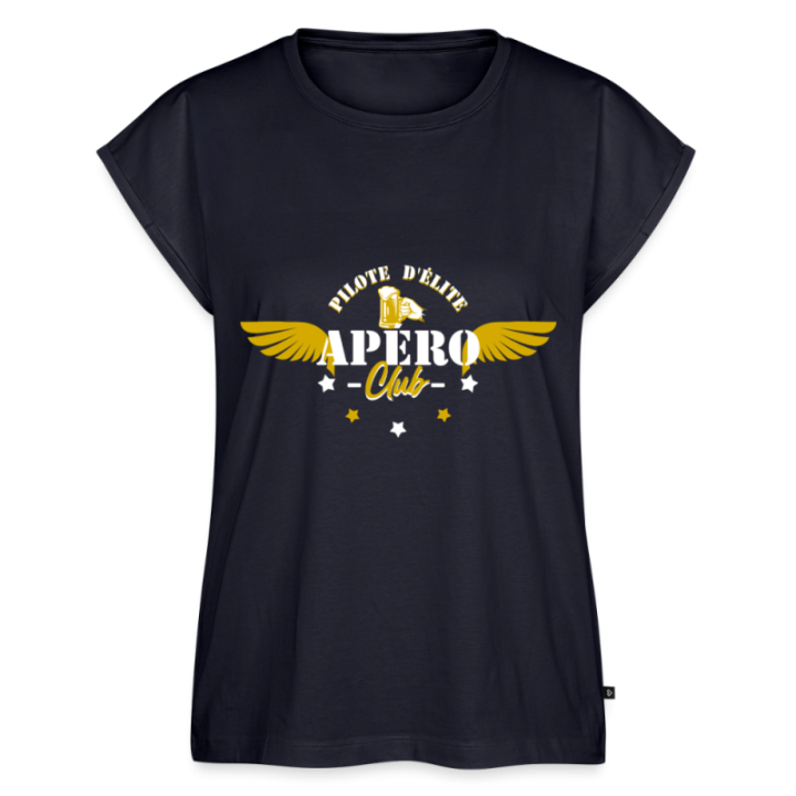 T-shirt à manches retroussées femme - Apéro club - bleu marine - front