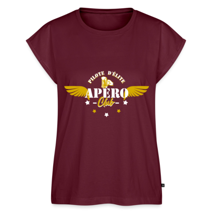T-shirt à manches retroussées femme - Apéro club - bourgogne - front