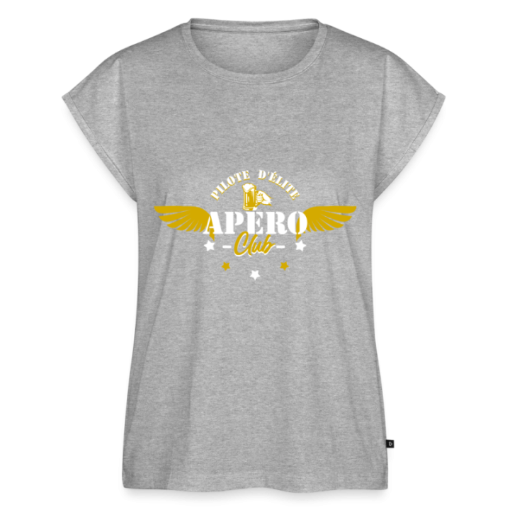T-shirt à manches retroussées femme - Apéro club - gris chiné - front