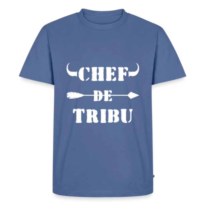 T-shirt premium homme - Chef de tribu - bleu pigeon - front