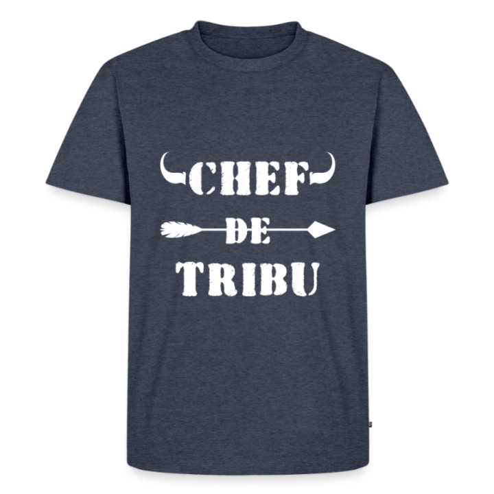 T-shirt premium homme - Chef de tribu - bleu jeans  - front