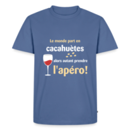 T-shirt premium homme - Le monde part en cacahuètes - bleu pigeon - front