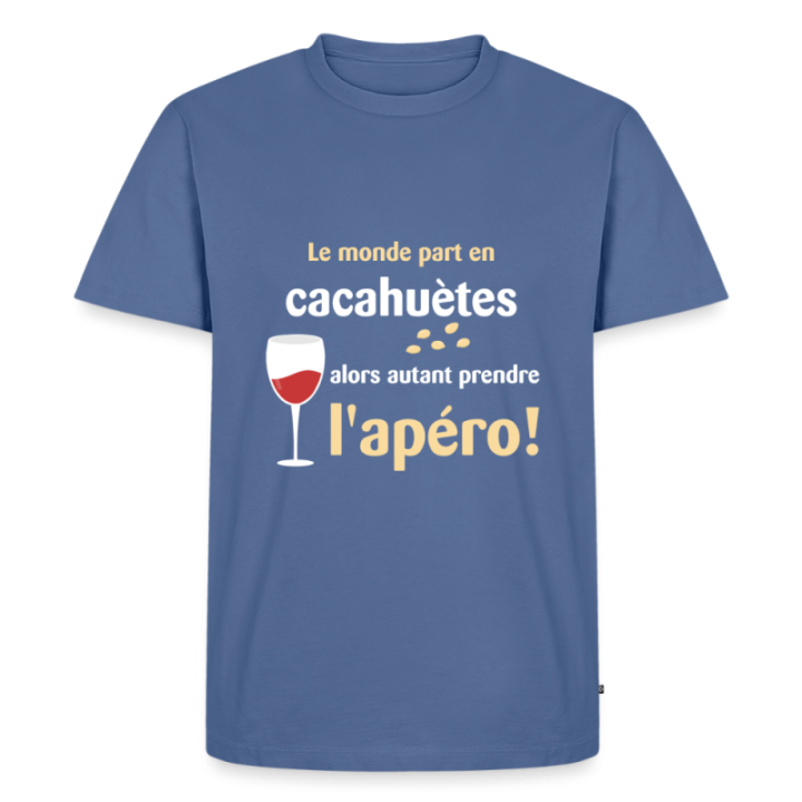T-shirt premium homme - Le monde part en cacahuètes - bleu pigeon - front