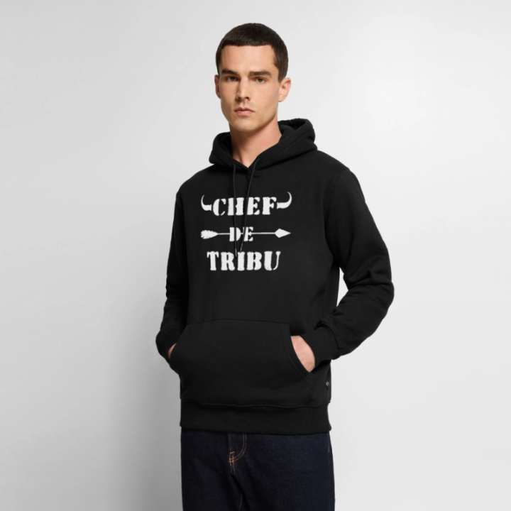 Sweat-shirt à capuche premium homme - Chef de tribu - noir - front