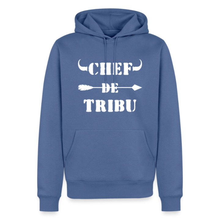 Sweat-shirt à capuche premium homme - Chef de tribu - bleu pigeon - front