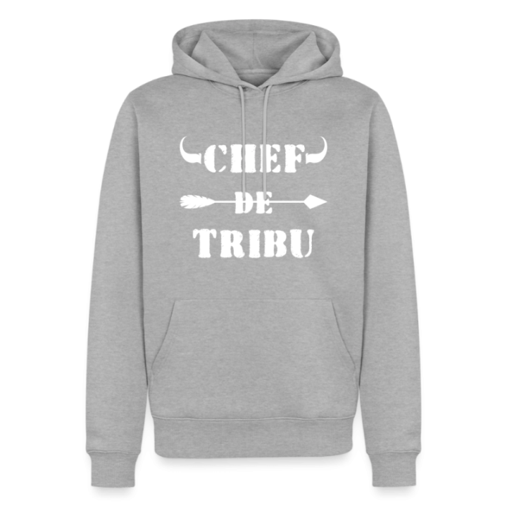 Sweat-shirt à capuche premium homme - Chef de tribu - gris chiné - front