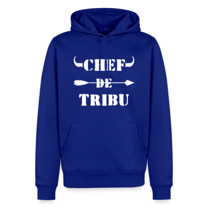 Sweat-shirt à capuche premium homme - Chef de tribu - bleu roi - front