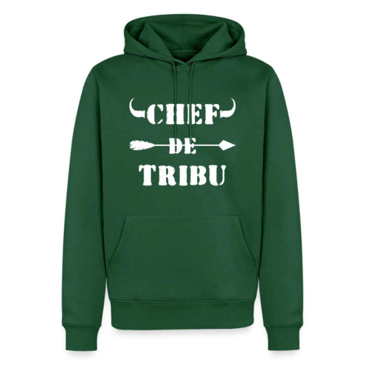 Sweat-shirt à capuche premium homme - Chef de tribu - vert bouteille - front