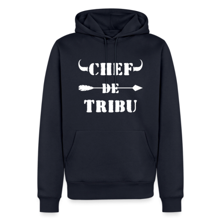 Sweat-shirt à capuche premium homme - Chef de tribu - bleu marine - front