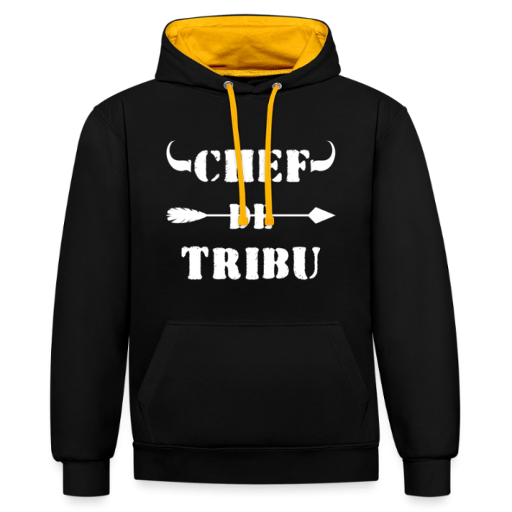 Sweat-shirt à capuche contrasté unisexe - Chef de tribu - noir/or - front