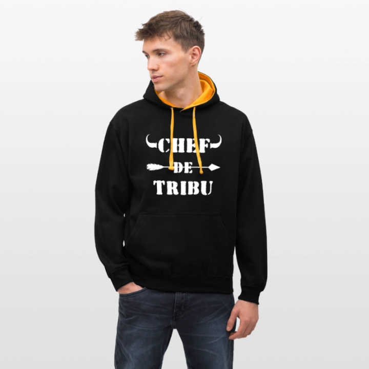 Sweat-shirt à capuche contrasté unisexe - Chef de tribu - noir/or - front
