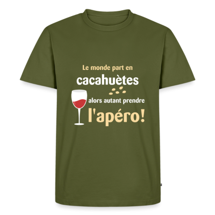 T-shirt premium homme - Le monde part en cacahuètes - kaki - front