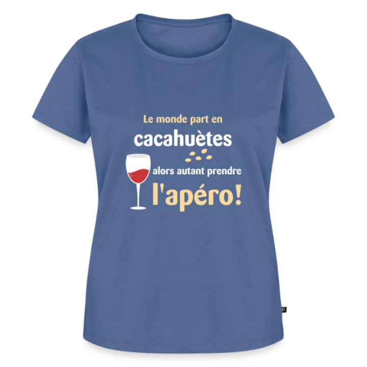 T-shirt premium femme - Le monde part en cacahuètes - bleu pigeon - front