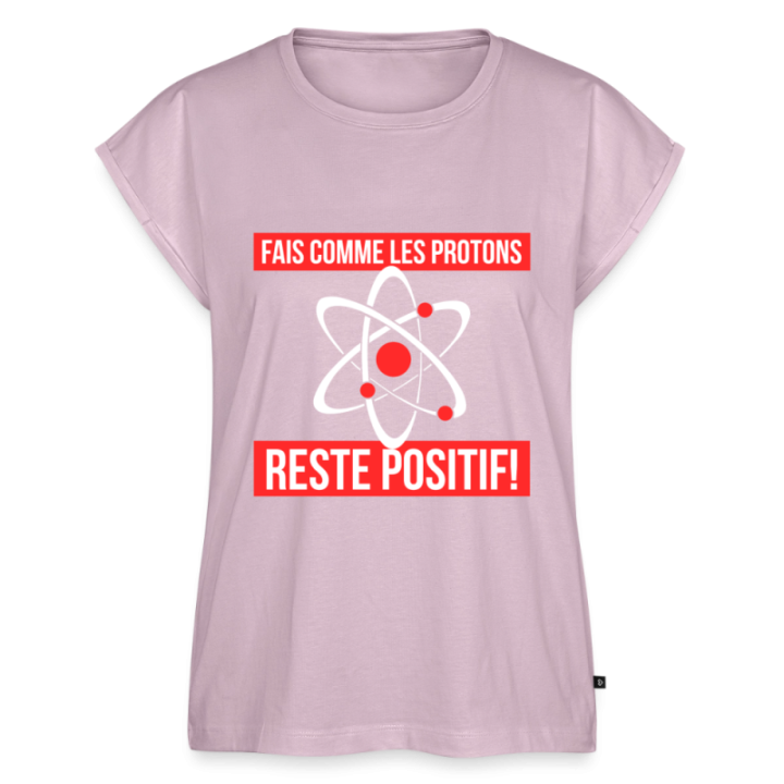 T-shirt à manches retroussées femme - Fais comme les proton: Reste positif - rose poudré - front