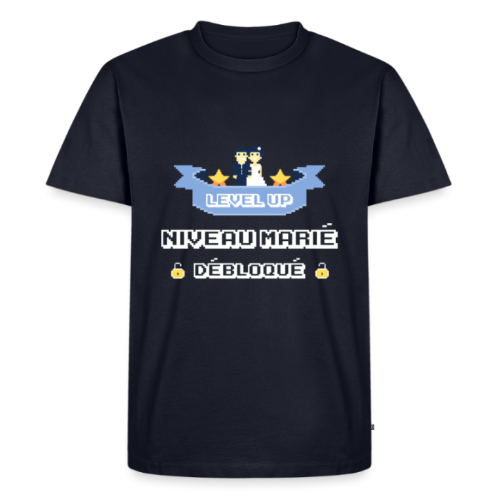 T-shirt premium homme - Level-up: Niveau marié débloqué - bleu marine - front