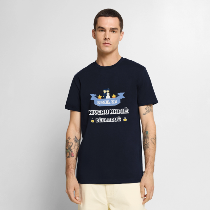 T-shirt premium homme - Level-up: Niveau marié débloqué - bleu marine - front
