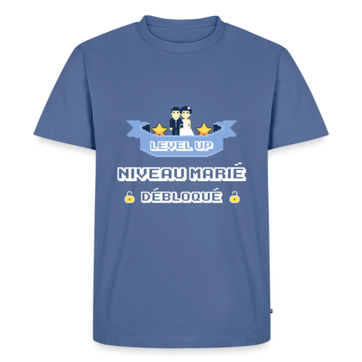 T-shirt premium homme - Level-up: Niveau marié débloqué - bleu pigeon - front