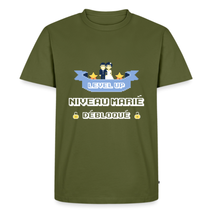 T-shirt premium homme - Level-up: Niveau marié débloqué - kaki - front