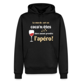 Sweat-shirt à capuche premium homme - Le monde part en cacahuètes - noir - front