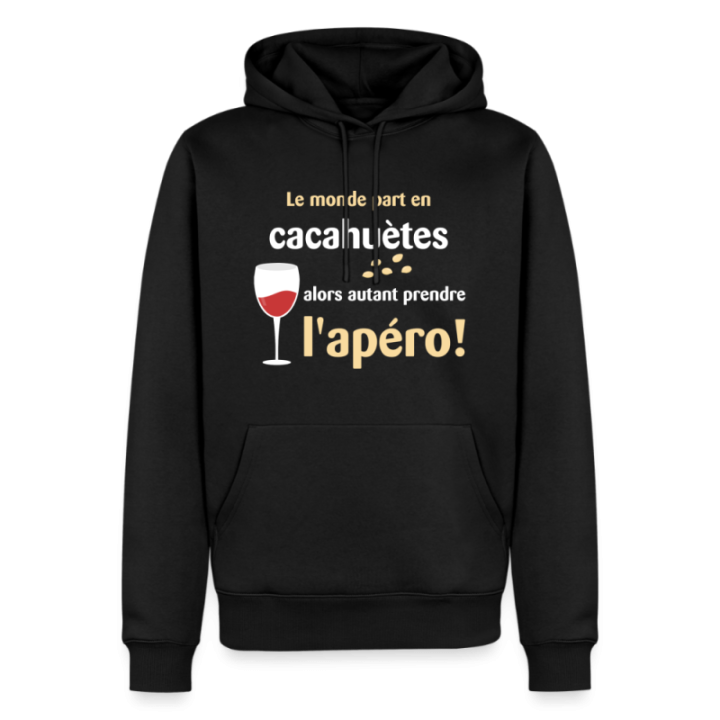 Sweat-shirt à capuche premium homme - Le monde part en cacahuètes - noir - front