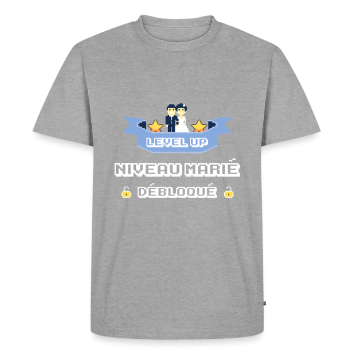T-shirt premium homme - Level-up: Niveau marié débloqué - gris chiné - front