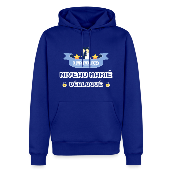Sweat-shirt à capuche premium homme - Level-up: Niveau marié débloqué - bleu roi - front