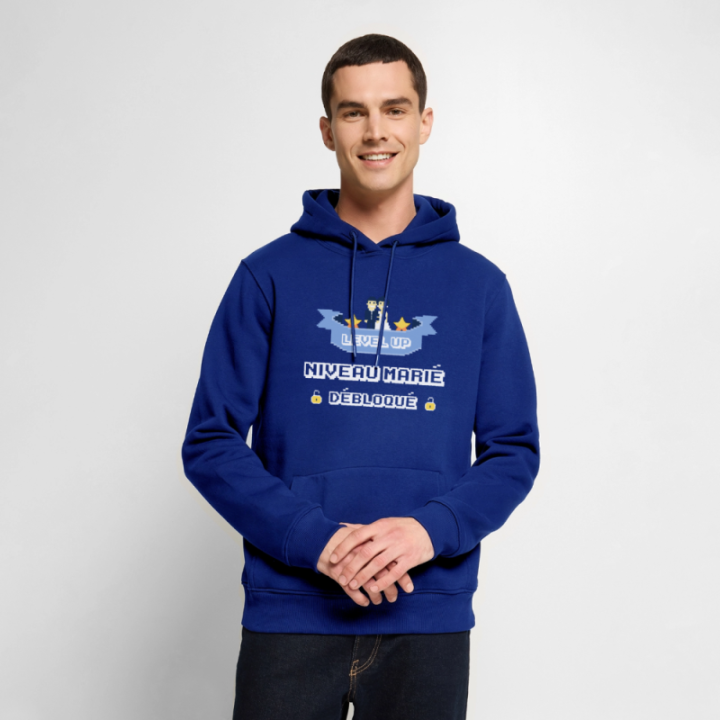 Sweat-shirt à capuche premium homme - Level-up: Niveau marié débloqué - bleu roi - front