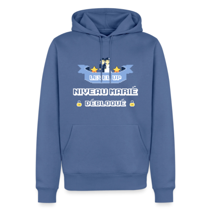 Sweat-shirt à capuche premium homme - Level-up: Niveau marié débloqué - bleu pigeon - front