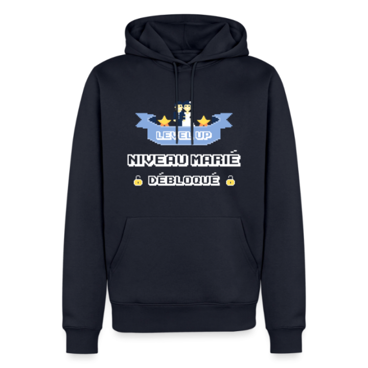 Sweat-shirt à capuche premium homme - Level-up: Niveau marié débloqué - bleu marine - front