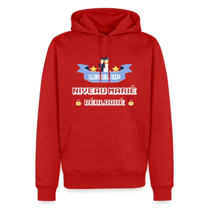 Sweat-shirt à capuche premium homme - Level-up: Niveau marié débloqué - rouge - front
