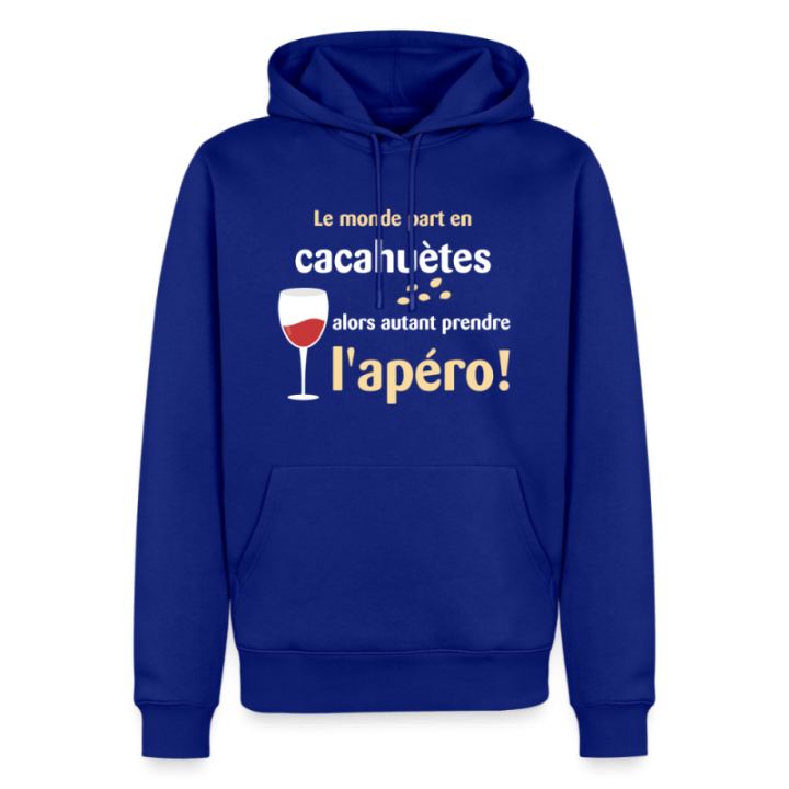 Sweat-shirt à capuche premium homme - Le monde part en cacahuètes - bleu roi - front