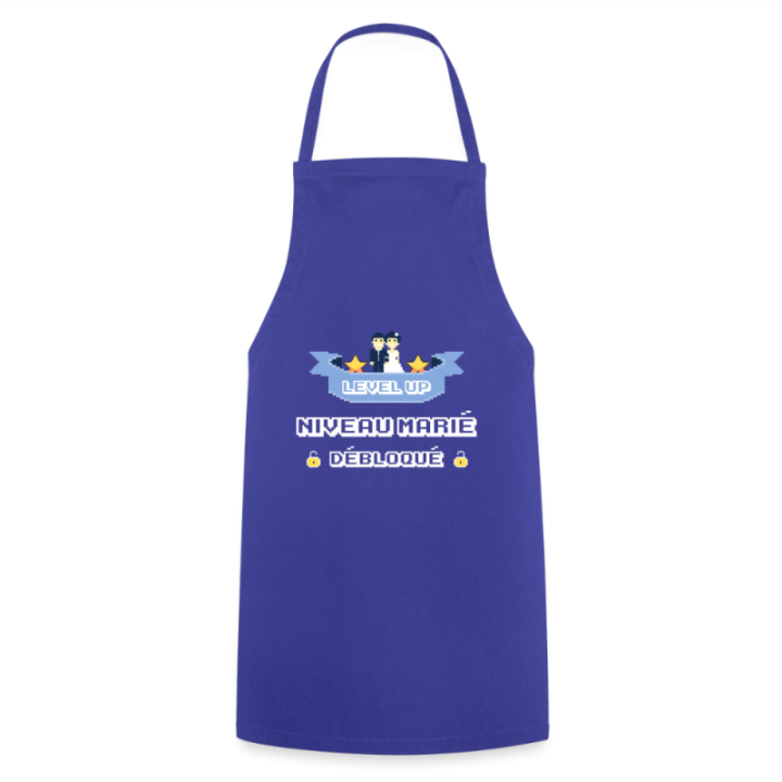 Tablier de cuisine - Level-up: Niveau marié débloqué - bleu royal - front
