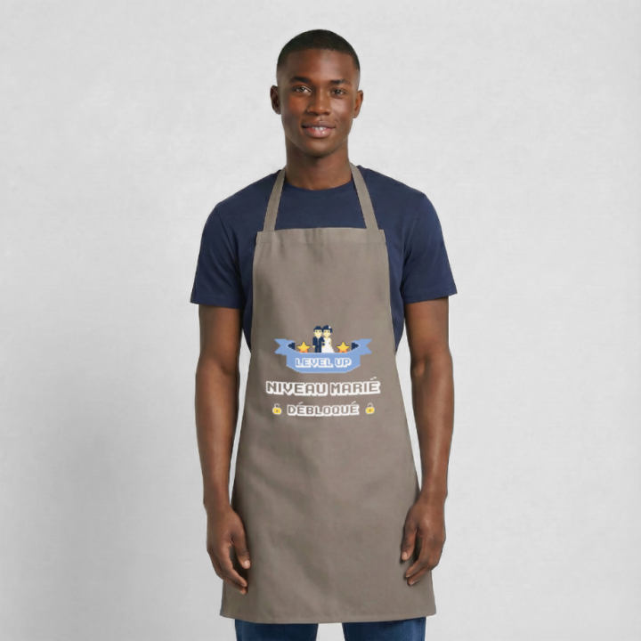 Tablier de cuisine - Level-up: Niveau marié débloqué - gris - front